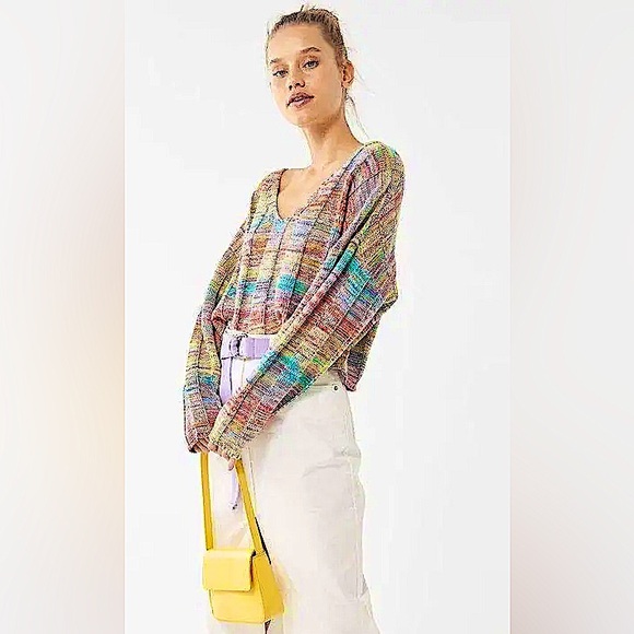 UO Micah Rainbow Ribbed V-Neck Sweater - Picture 2 of 7